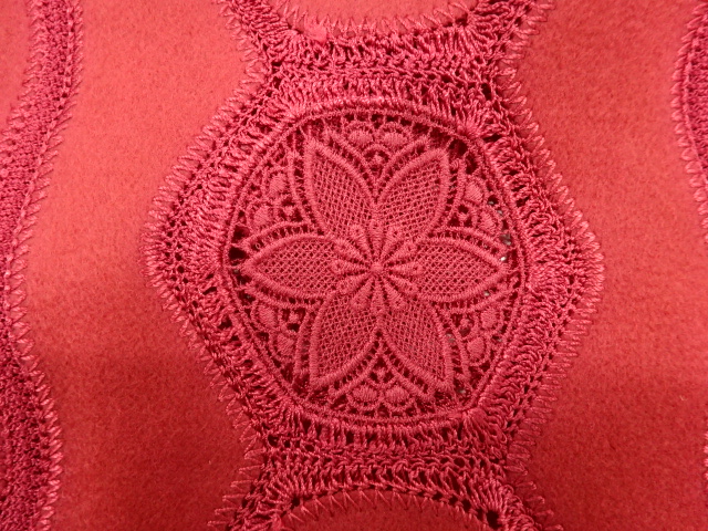  ウールレース縞に花模様ショール